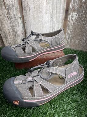 Keen Coronado Gray Pink Canvas Bumper Toe Sling Back Sandals Women's 9